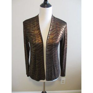 CHICOS TRAVELERS BROWN AND GOLD ZEBRA STRIPED JACKET SIZE 0